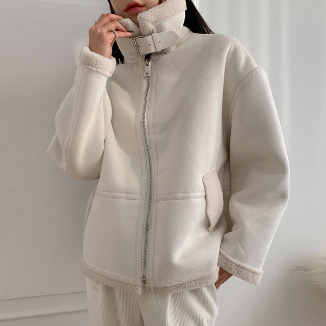 하이넥 뽀글이 무스탕 자켓 겨울 여성 스웨이드 덤블 에코 퍼 자켓