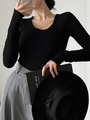 부드러운 여성 기본 이너티 잔골지 유넥 슬림 긴팔 티셔츠