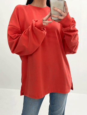 여성 심플 무지 라운드 오버핏 레이어드 트임 롱 맨투맨 티셔츠
