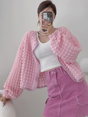 엠보 루즈핏 예쁜 핑크 라운드 가벼운 볼레로 가디건 4컬러
