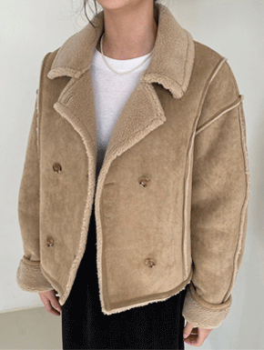 루즈핏 에코 양털 카라넥 더블 스웨이드 무스탕 숏 자켓 겨울 여성 아우터